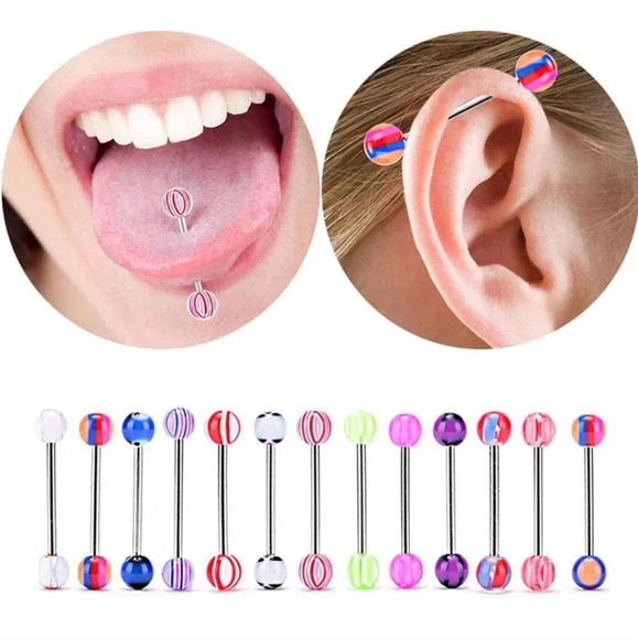 14G Tongue Rings Surgical Stainless Steel - Picture 4 of 7